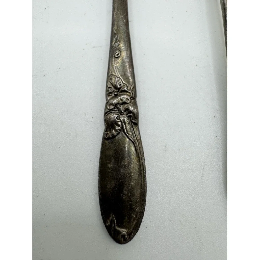 Community Silverplate White Orchid Baby Spoon & Fork Set Floral Vintage Nursery